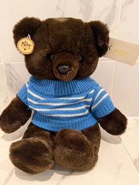RUSS Caress Soft Pets BROWN BEAR WITH BLUE SWEATER NWT
